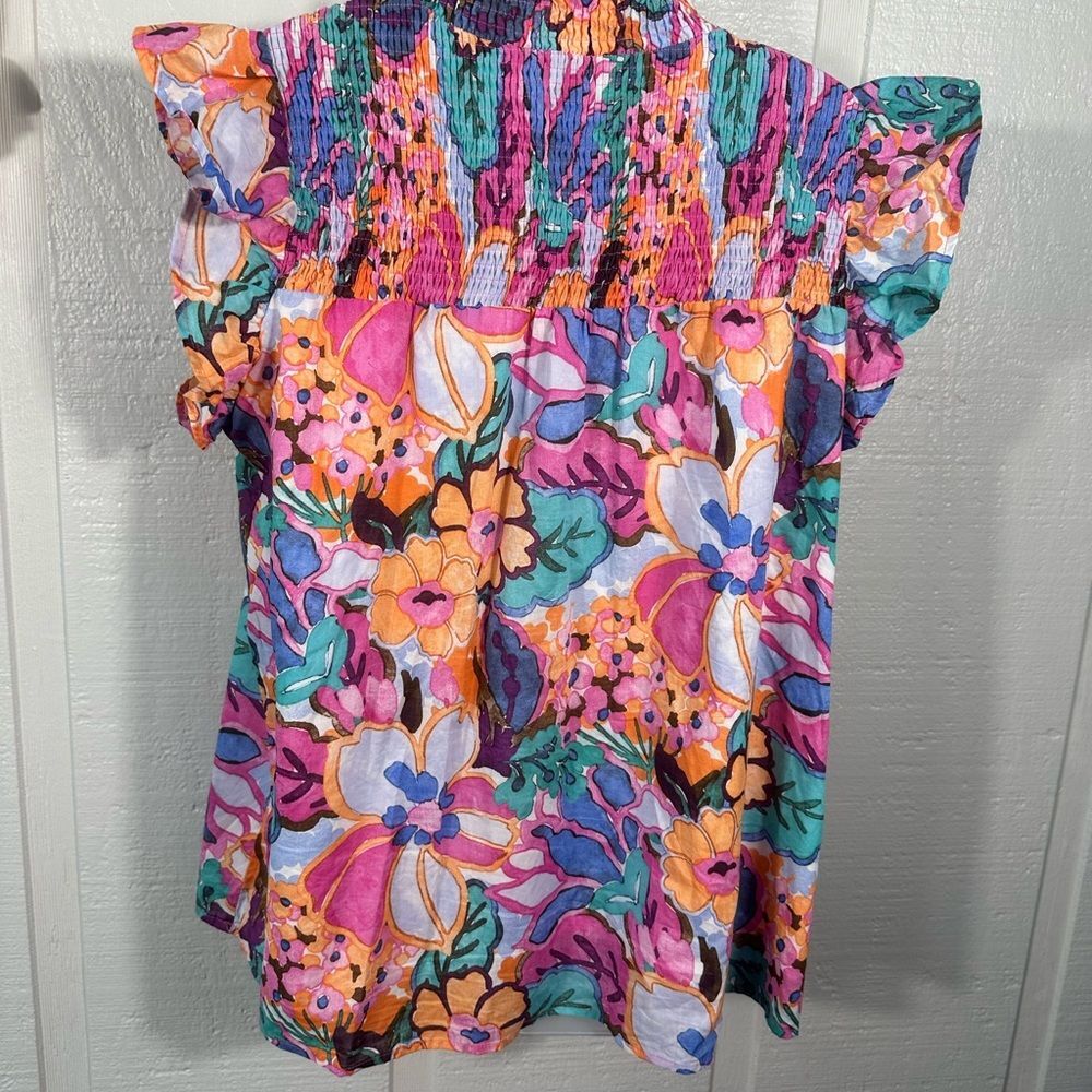 Pink Floral Flutter Sleeve Top Size 1X EUC - Picture 3 of 6